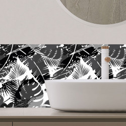 Lot de 2 crédences PVC salle de bain Gouache Tropicale Noir et Blanc 30x60 cm