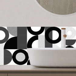 Lot de 2 crédences PVC salle de bain Symétrie Noir et Blanc 30x60 cm