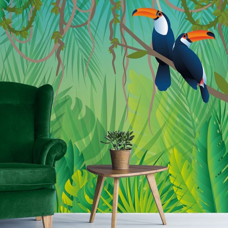 Papier peint adhésif panoramique Scène Jungle Toucan