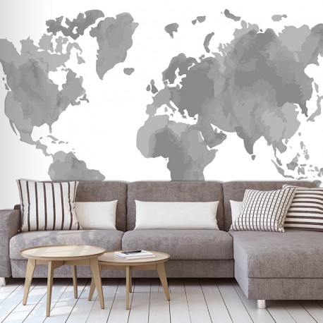 Papier peint adhésif panoramique Grey World Map