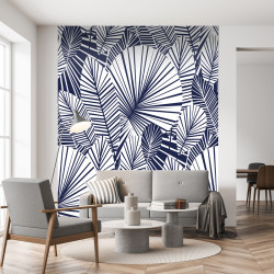 Papier peint adhésif panoramique Tropical Art Déco Bleu