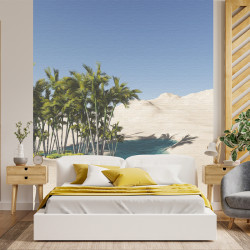 Papier peint adhésif panoramique Oasis Palmiers