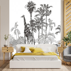 Papier peint adhésif panoramique Girafe Palmiers