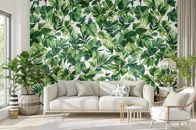 Papier peint panoramique feuillage vert adhésif.jpg